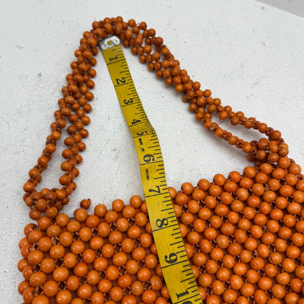 VTG 60s A Sarne Import Japan Made Wood Bead Shoulder Bag Atomic Orange Retro - Picture 10 of 10